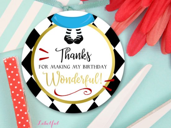  alice in wonderland birthday thank you tags